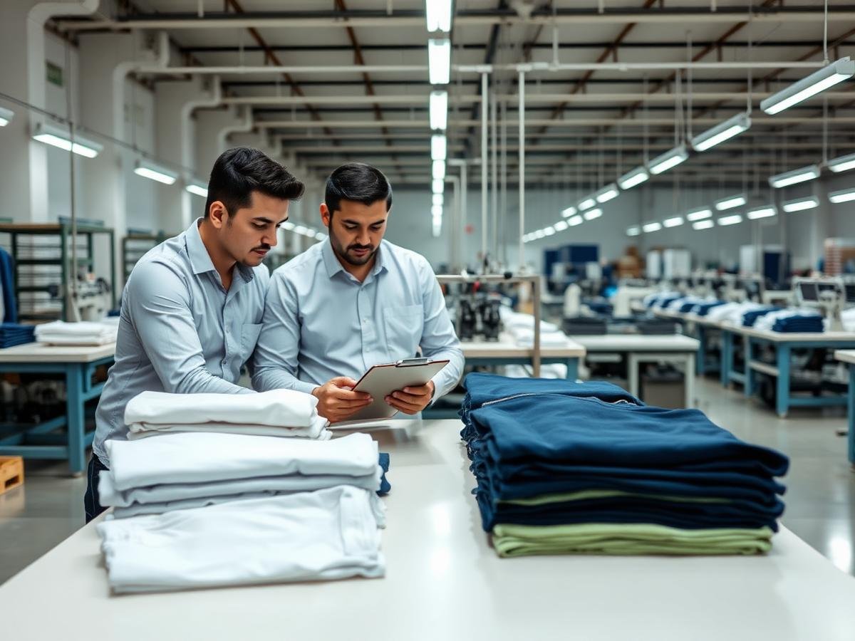 VSJ Garments production managers inspecting finished cotton garments